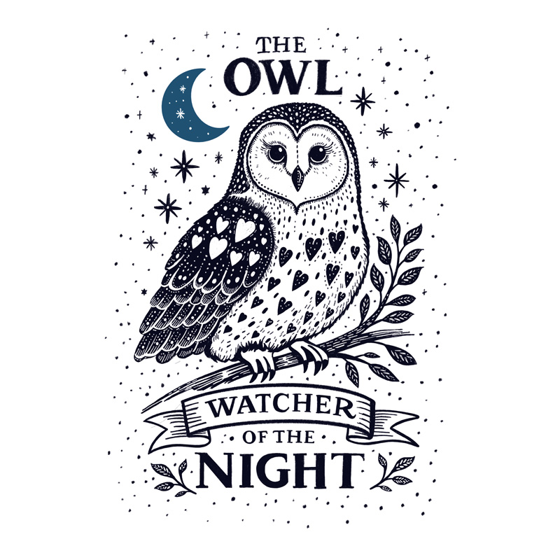 Barn owl folklore illustration night sky artwork by Sarah Medway