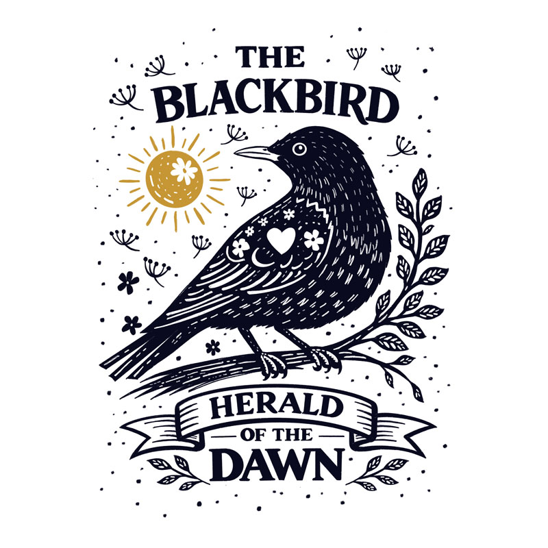 Blackbird folklore illustration artwork by Sarah Medway